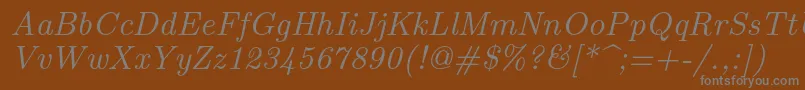 Weitere Informationen zur Lmroman9Italic-Schriftart Lmroman9Italic-Schriftart – Graue Schriften auf braunem Hintergrund