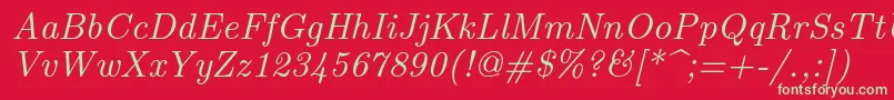 Czcionka Lmroman9Italic – zielone czcionki na czerwonym tle