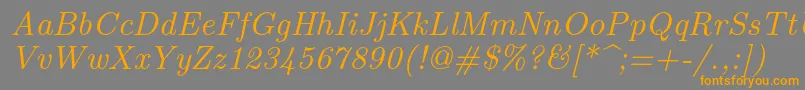 Fonte Lmroman9Italic – fontes laranjas em um fundo cinza