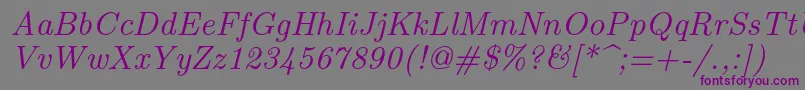 Lmroman9Italic-fontti – violetit fontit harmaalla taustalla
