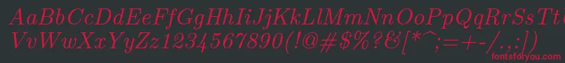 Fonte Lmroman9Italic – fontes vermelhas em um fundo preto