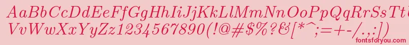 Czcionka Lmroman9Italic – czerwone czcionki na różowym tle
