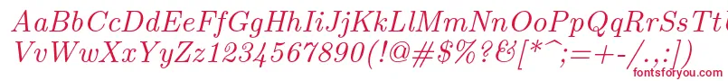 フォントLmroman9Italic – 白い背景に赤い文字