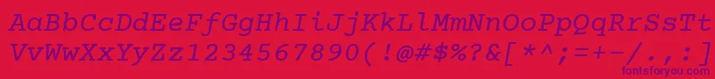 Czcionka Courierprime Italic – fioletowe czcionki na czerwonym tle