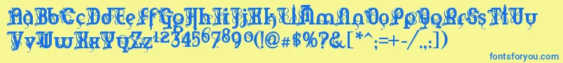 フォントMarquisDeSade – 青い文字が黄色の背景にあります。