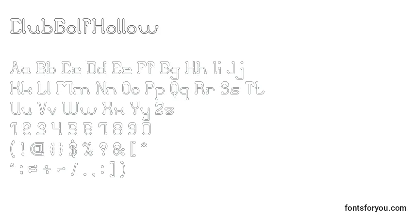 Schriftart ClubGolfHollow – Alphabet, Zahlen, spezielle Symbole