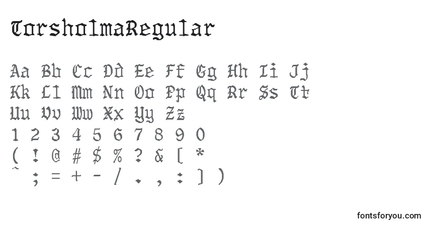 Czcionka TorsholmaRegular – alfabet, cyfry, specjalne znaki
