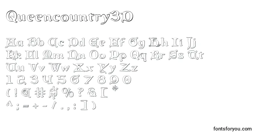 Czcionka Queencountry3D – alfabet, cyfry, specjalne znaki