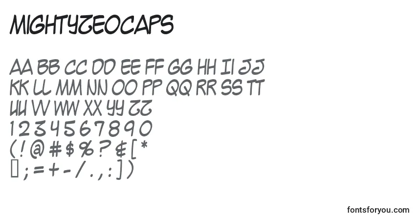 A fonte MightyZeoCaps – alfabeto, números, caracteres especiais