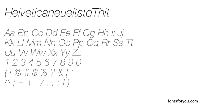 A fonte HelveticaneueltstdThit – alfabeto, números, caracteres especiais