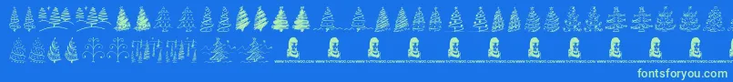 Fonte ChristmasTreesCelebration – fontes verdes em um fundo azul