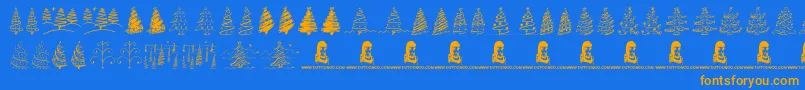 フォントChristmasTreesCelebration – オレンジ色の文字が青い背景にあります。