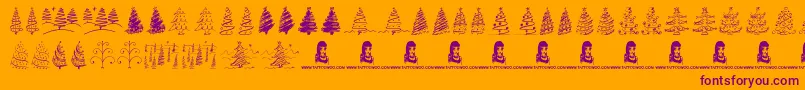 ChristmasTreesCelebration-Schriftart – Violette Schriften auf orangefarbenem Hintergrund