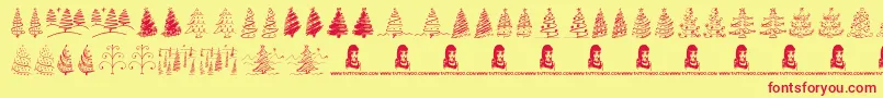 ChristmasTreesCelebration Font – Red Fonts on Yellow Background