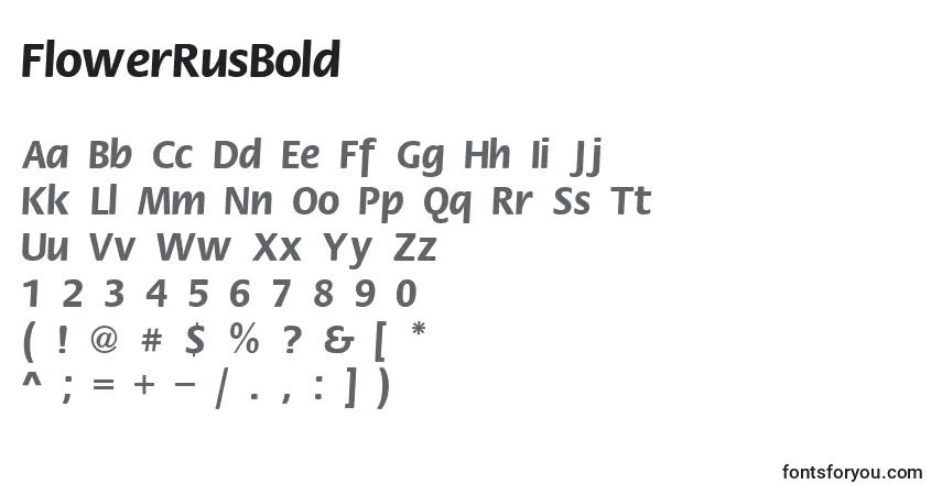 A fonte FlowerRusBold – alfabeto, números, caracteres especiais