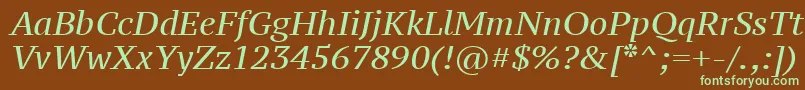PtSerifCaptionItalic-fontti – vihreät fontit ruskealla taustalla