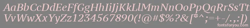Więcej informacji o czcionce PtSerifCaptionItalic Czcionka PtSerifCaptionItalic – różowe czcionki na szarym tle