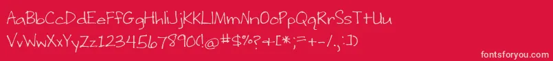 BmdWritingStuff-fontti – vaaleanpunaiset fontit punaisella taustalla