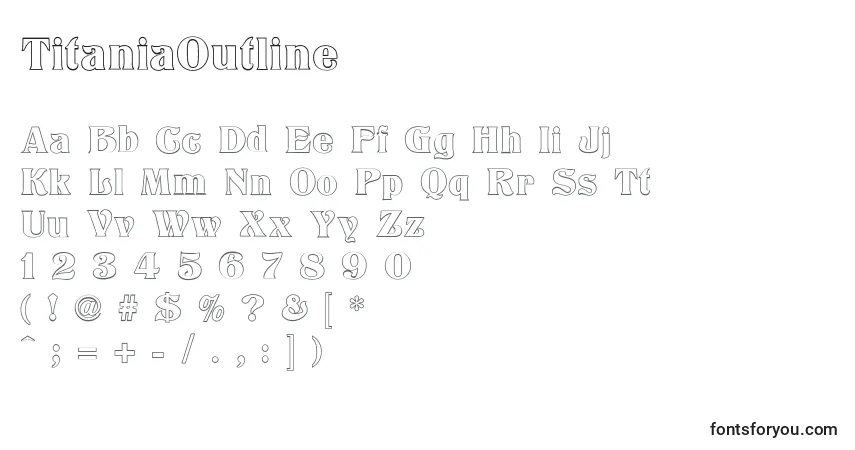 Schriftart TitaniaOutline – Alphabet, Zahlen, spezielle Symbole