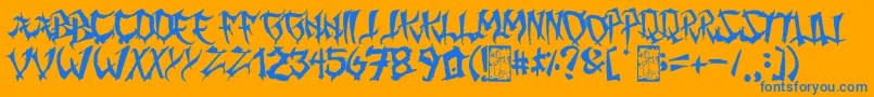 MingGothic-Schriftart – Blaue Schriften auf orangefarbenem Hintergrund