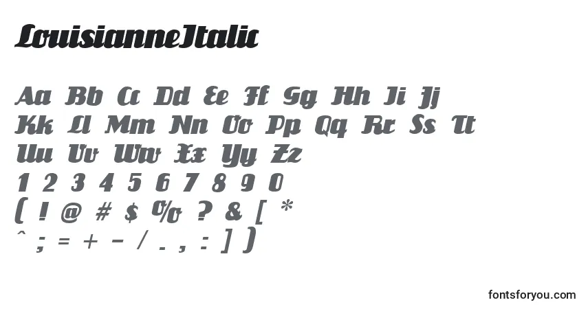 Schriftart LouisianneItalic – Alphabet, Zahlen, spezielle Symbole