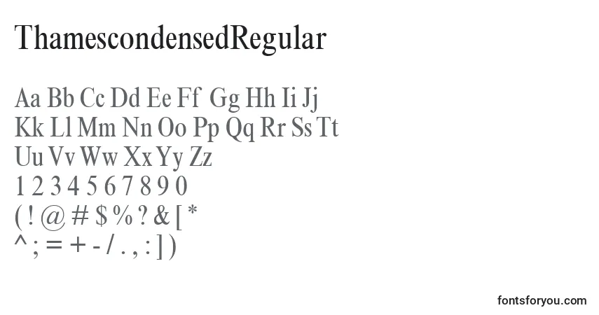 Czcionka ThamescondensedRegular – alfabet, cyfry, specjalne znaki
