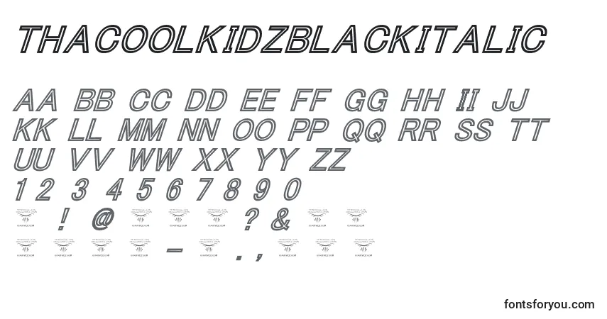 A fonte ThacoolkidzBlackitalic (46496) – alfabeto, números, caracteres especiais