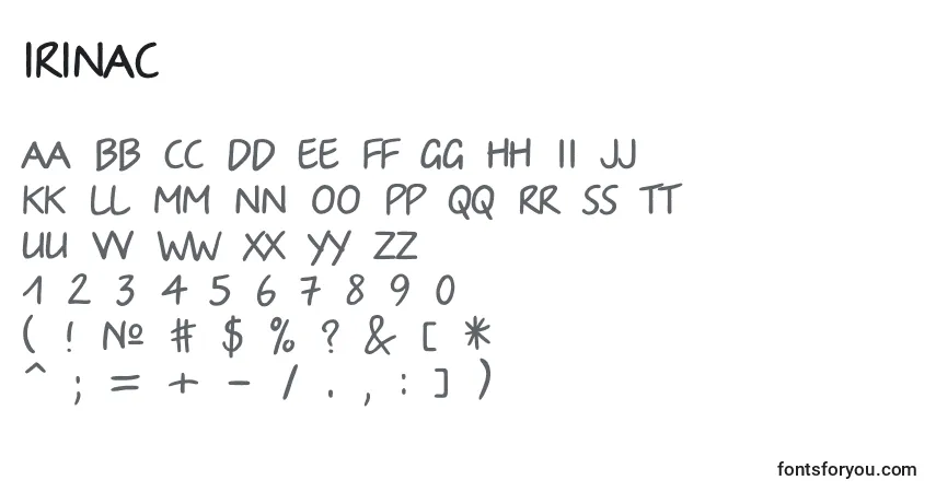 A fonte Irinac – alfabeto, números, caracteres especiais