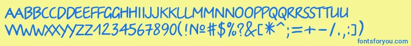 Irinac-Schriftart – Blaue Schriften auf gelbem Hintergrund