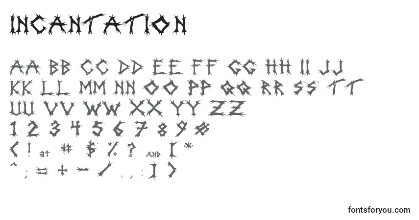 A fonte Incantation – alfabeto, números, caracteres especiais