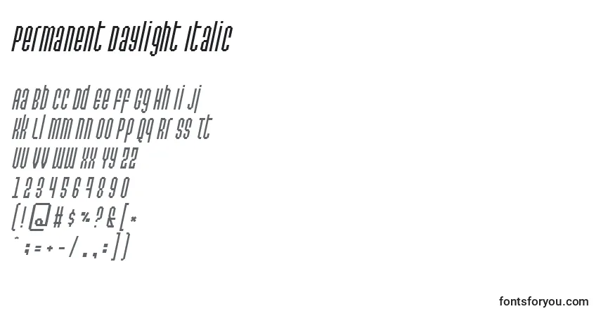 A fonte Permanent Daylight Italic – alfabeto, números, caracteres especiais