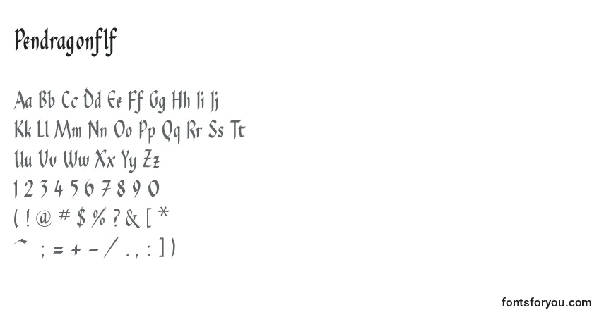 A fonte Pendragonflf – alfabeto, números, caracteres especiais