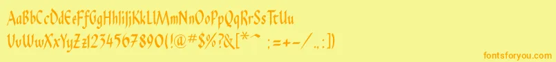 フォントPendragonflf – オレンジの文字が黄色の背景にあります。