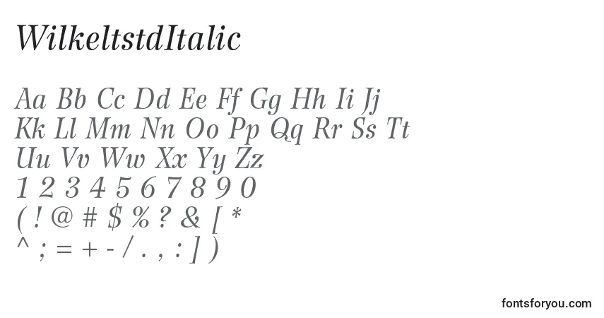 Шрифт WilkeltstdItalic – алфавит, цифры, специальные символы