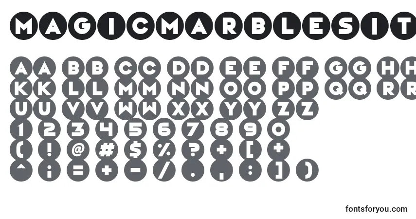A fonte MagicMarblesItalic – alfabeto, números, caracteres especiais