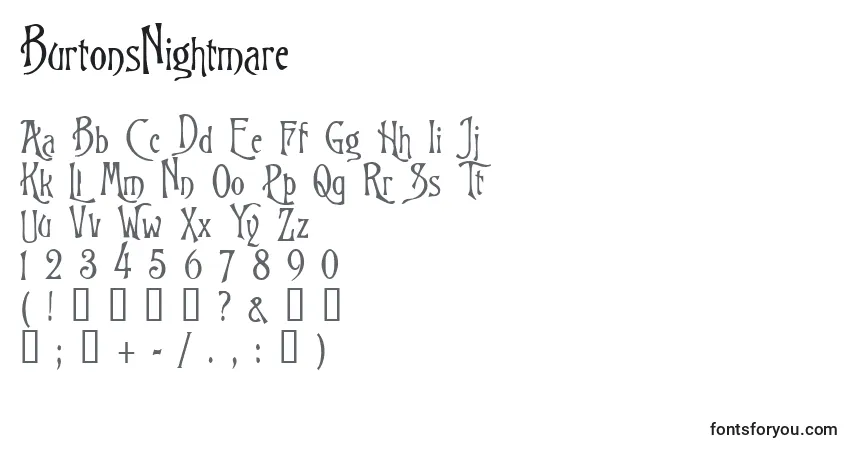 Шрифт BurtonsNightmare – алфавит, цифры, специальные символы