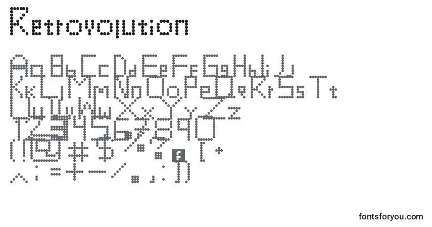 Czcionka Retrovolution – alfabet, cyfry, specjalne znaki