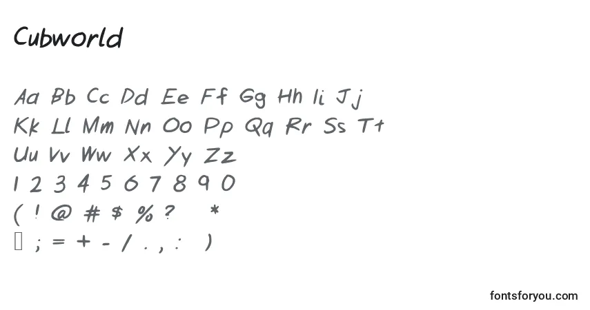 A fonte Cubworld – alfabeto, números, caracteres especiais