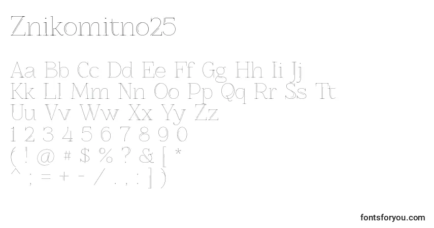 A fonte Znikomitno25 – alfabeto, números, caracteres especiais