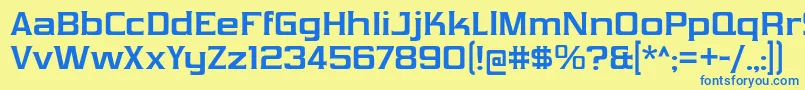 フォントVibrocentricBd – 青い文字が黄色の背景にあります。