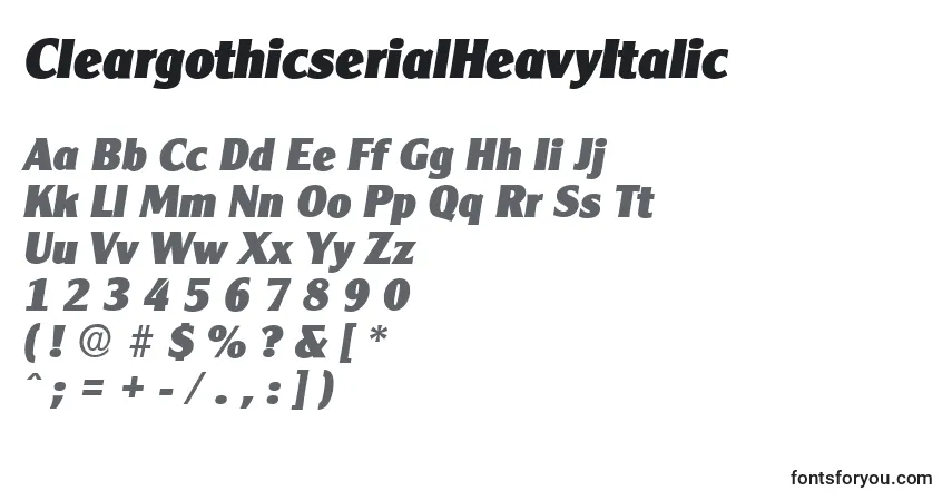 A fonte CleargothicserialHeavyItalic – alfabeto, números, caracteres especiais