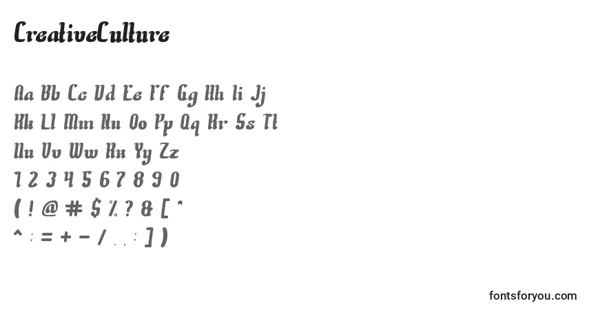 Czcionka CreativeCulture – alfabet, cyfry, specjalne znaki