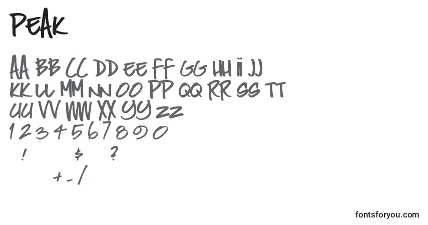 Fuente Peak - alfabeto, números, caracteres especiales