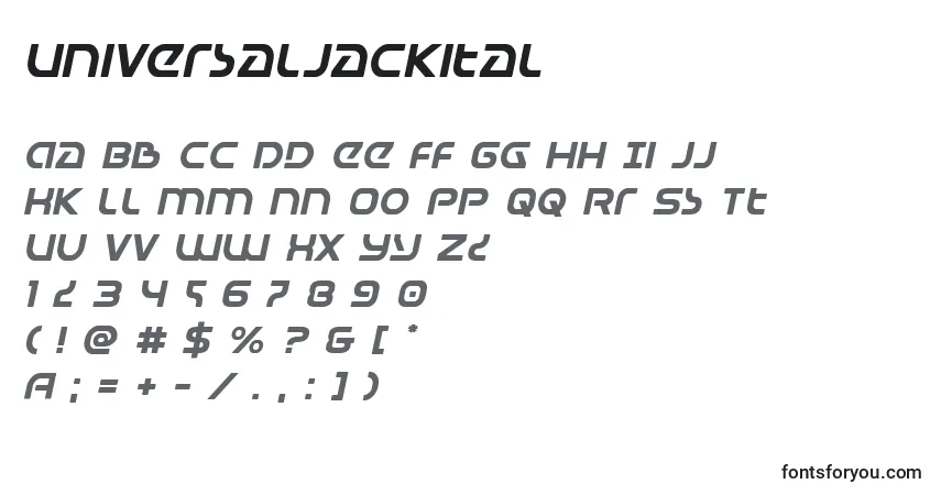 Schriftart Universaljackital – Alphabet, Zahlen, spezielle Symbole