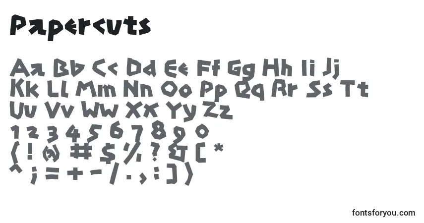 A fonte Papercuts – alfabeto, números, caracteres especiais