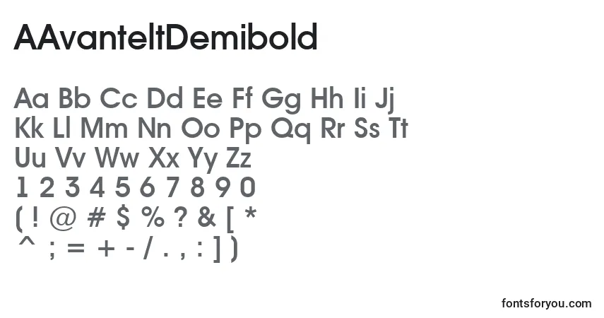 A fonte AAvanteltDemibold – alfabeto, números, caracteres especiais