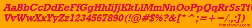 RodeoBoldItalic-Schriftart – Rote Schriften auf orangefarbenem Hintergrund