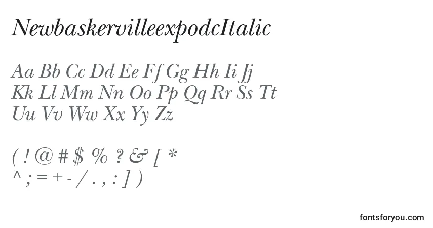 Шрифт NewbaskervilleexpodcItalic – алфавит, цифры, специальные символы