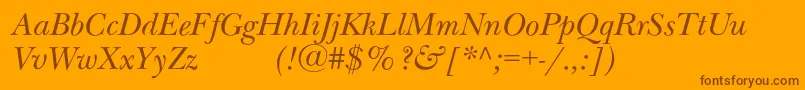 Saiba mais sobre a fonte NewbaskervilleexpodcItalic Fonte NewbaskervilleexpodcItalic – fontes marrons em um fundo laranja