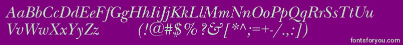 フォントNewbaskervilleexpodcItalic – 紫の背景に緑のフォント